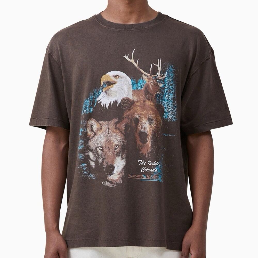 Cotton On L Large T-Shirt Loose Fit The Rockies Colorado Eagle Wolf Bear Grunge - Picture 1 of 15